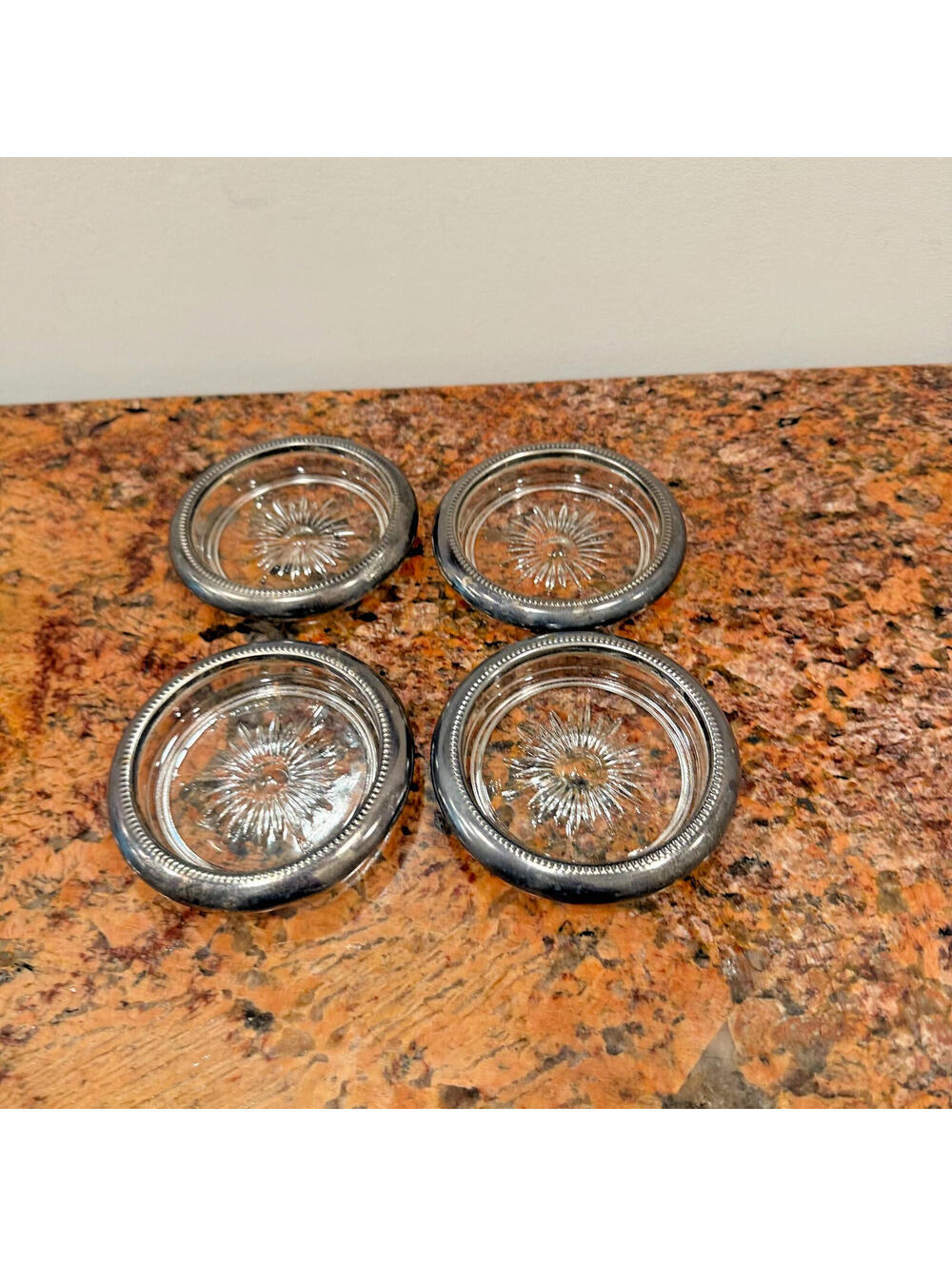 Vintage Leonard Crystal Silver-Plated Coasters